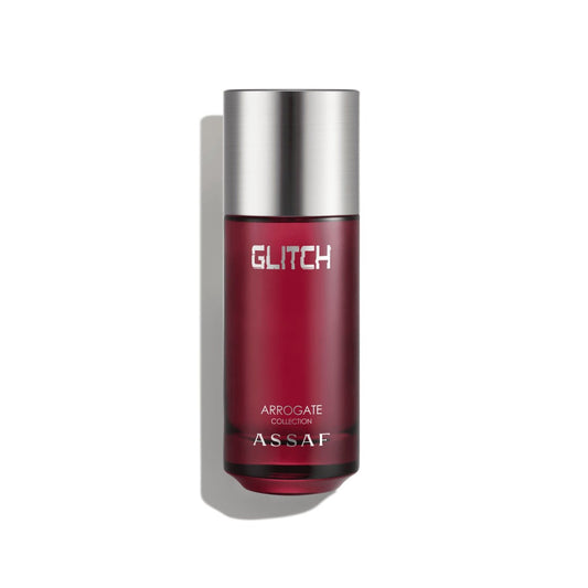 Glitch by Assaf 150ml Eau de Parfum, red bottle with silver cap, front view