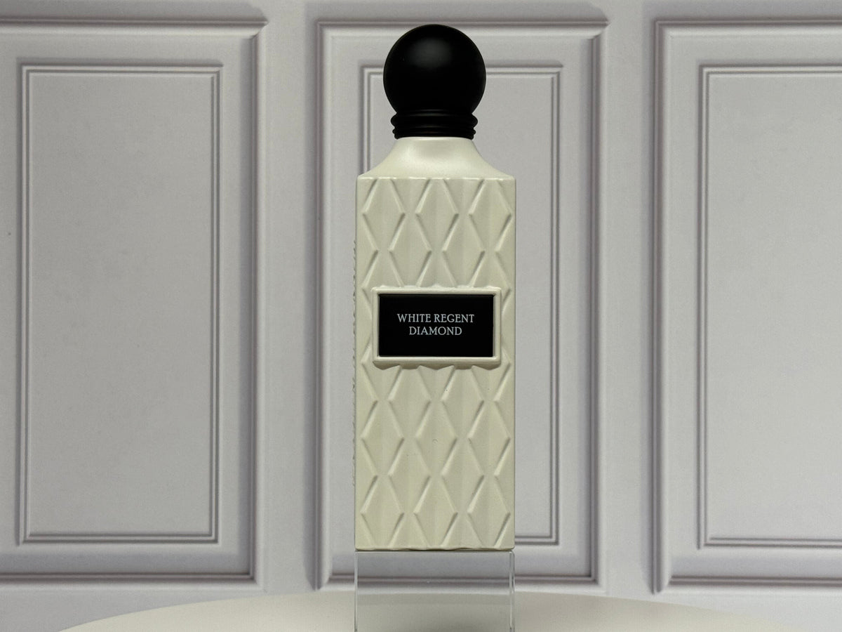 White Regent Diamond by Ibrahim Al Qurashi (IBRAQ) 200ml Eau de Parfum, bottle in a paneled room